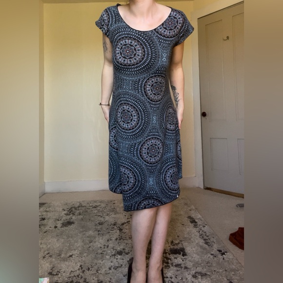 Mexicali Blues Casual Blue and Gray A-line Midi Dress Comfy Stretch Boho Summer - Picture 5 of 11